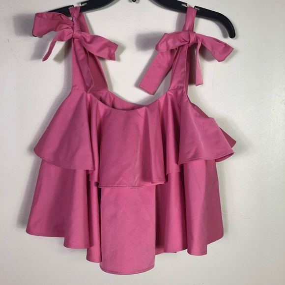 H&M NWOT Pink layered shoulder tie blouse SZ 4 - Picture 6 of 6